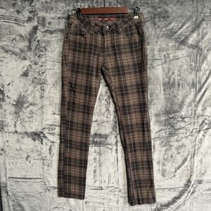 Highway Jeans Women's 3 Brown Plaid Stretch Skinny Grunge Punk Emo Goth Skater